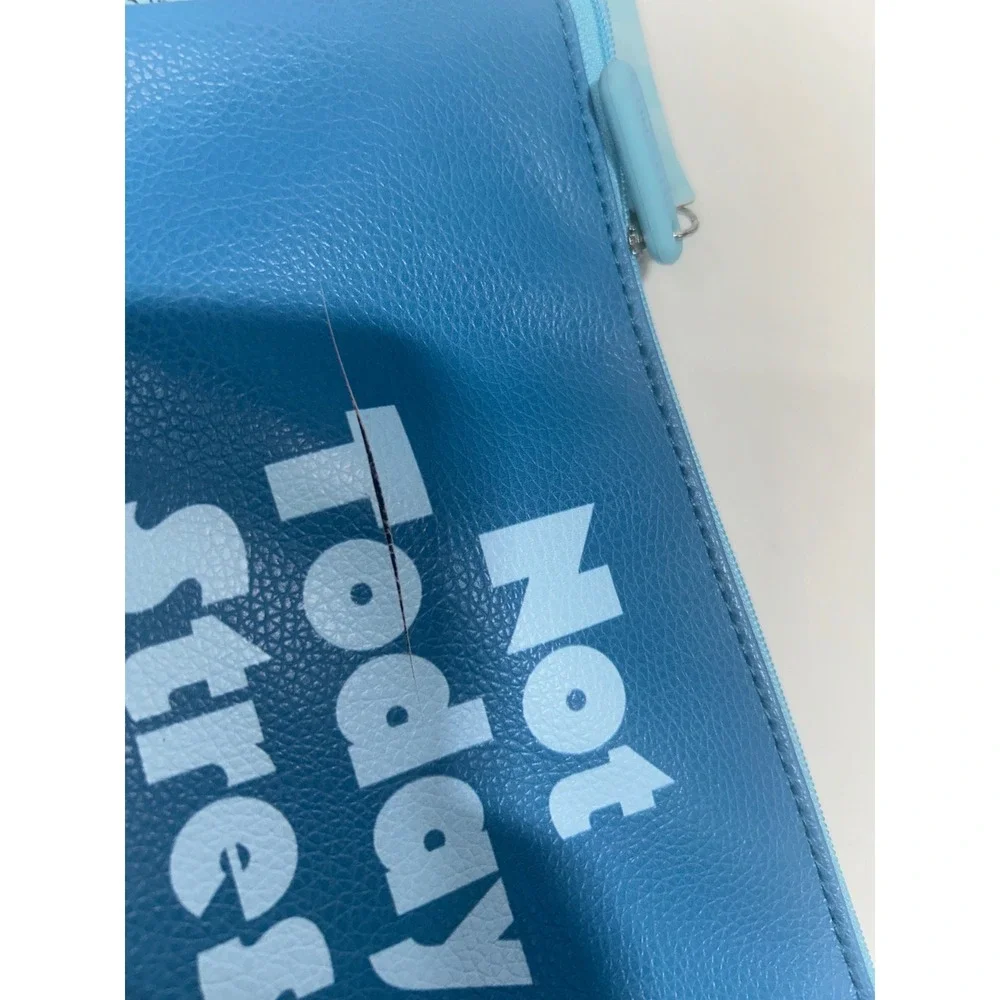 U Brands Not Today Stress Vegan Leather Pencil Pouch Blue Zipper Case Accessory